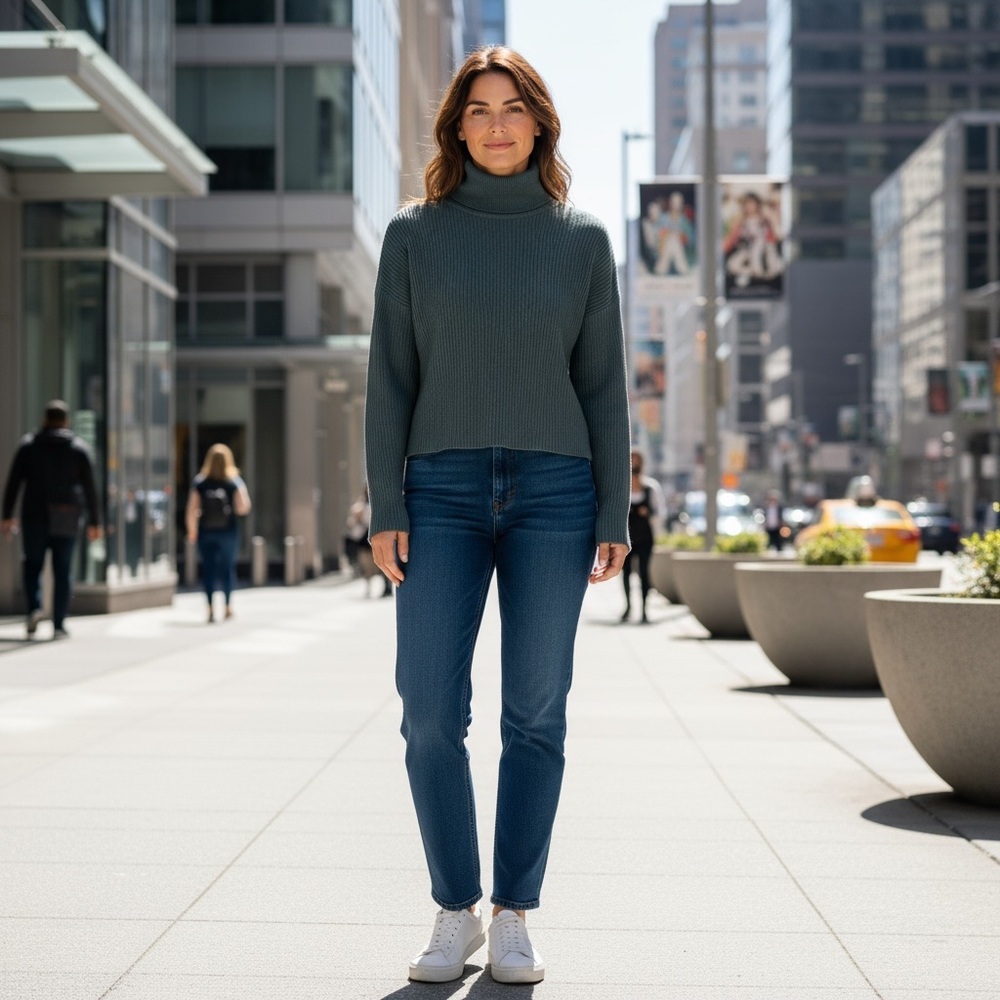 Women's Ribbed Turtleneck Sweater - Gray
